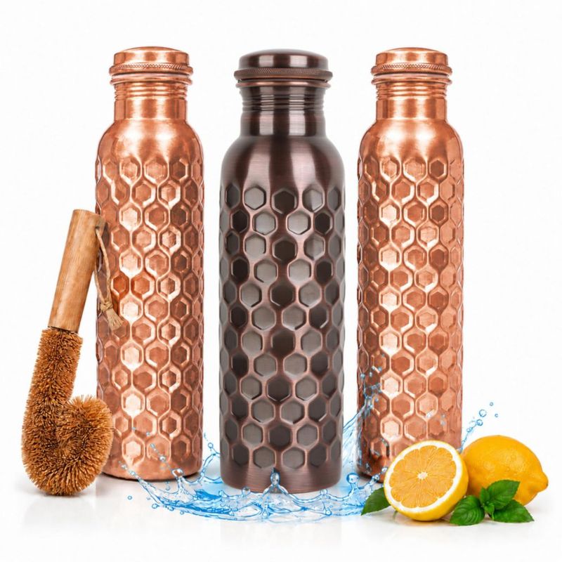 Botella de cobre 950 ml The Wooden Town Pack de 3 + Cepillo