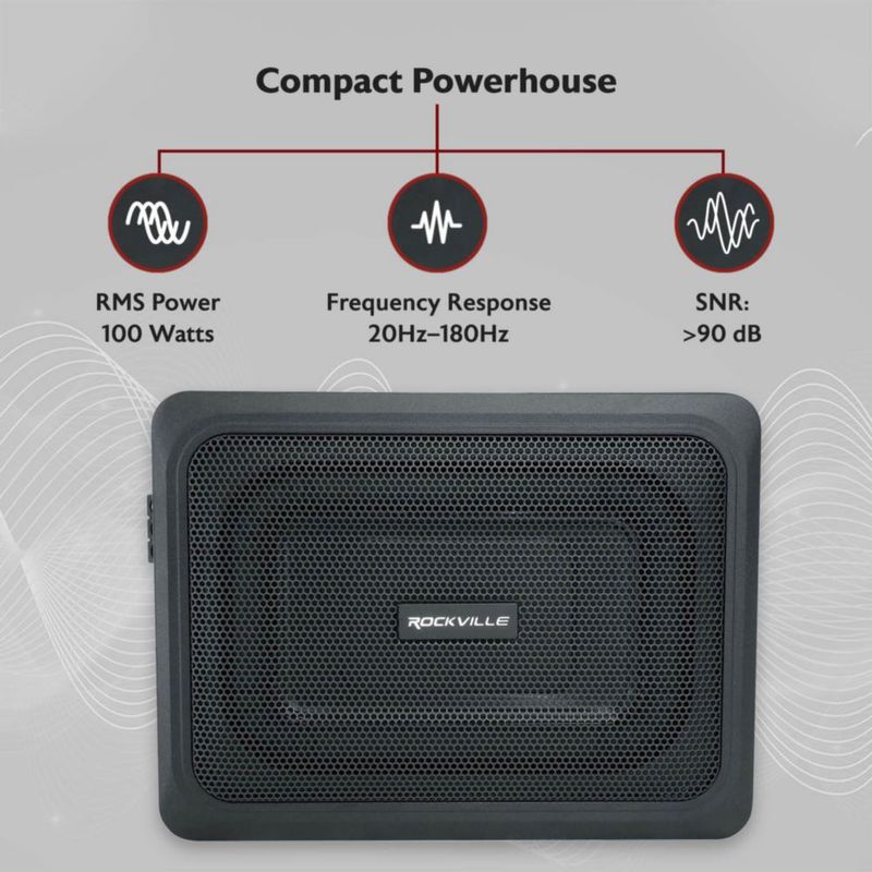 Subwoofer Rockville 6x8" Activo 400W Delgado bajo el asiento
