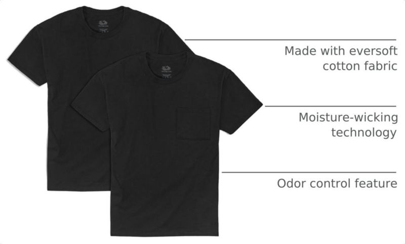 Camiseta Fruit of the Loom 4XL Negra pack de 2 con bolsillo
