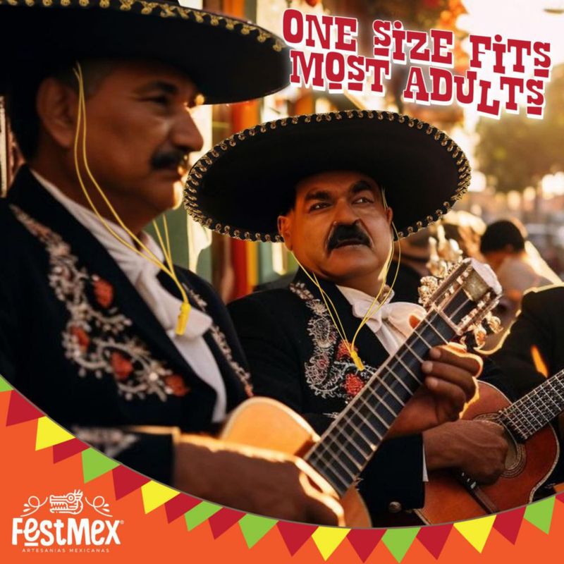 Sombrero FESTMEX negro y dorado bordado – talla adulta