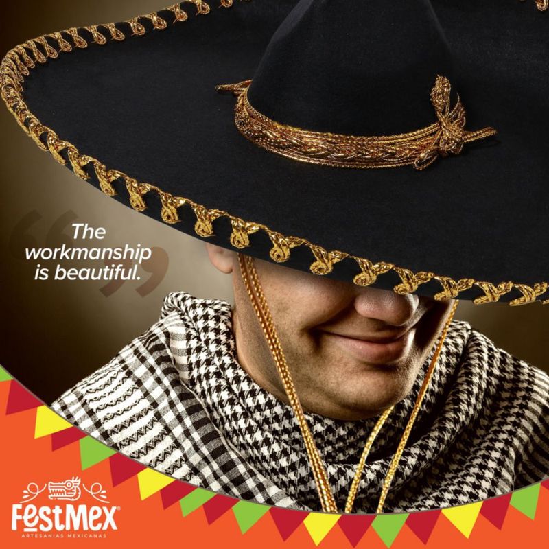 Sombrero FESTMEX negro y dorado bordado – talla adulta