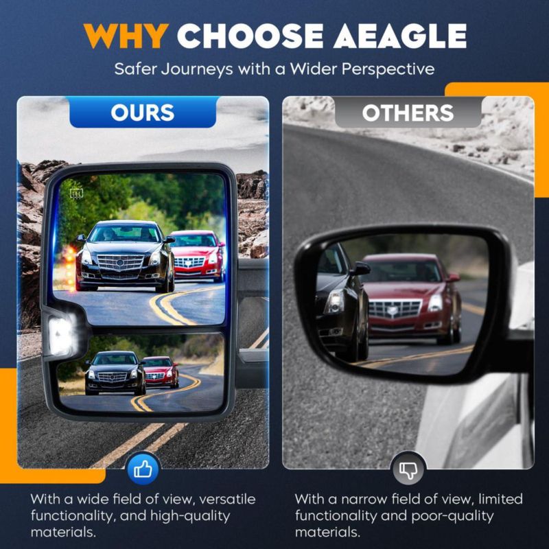Espejo de remolque Aeagle para Chevrolet y GMC 2007‑2014 par con calefacción eléctrica