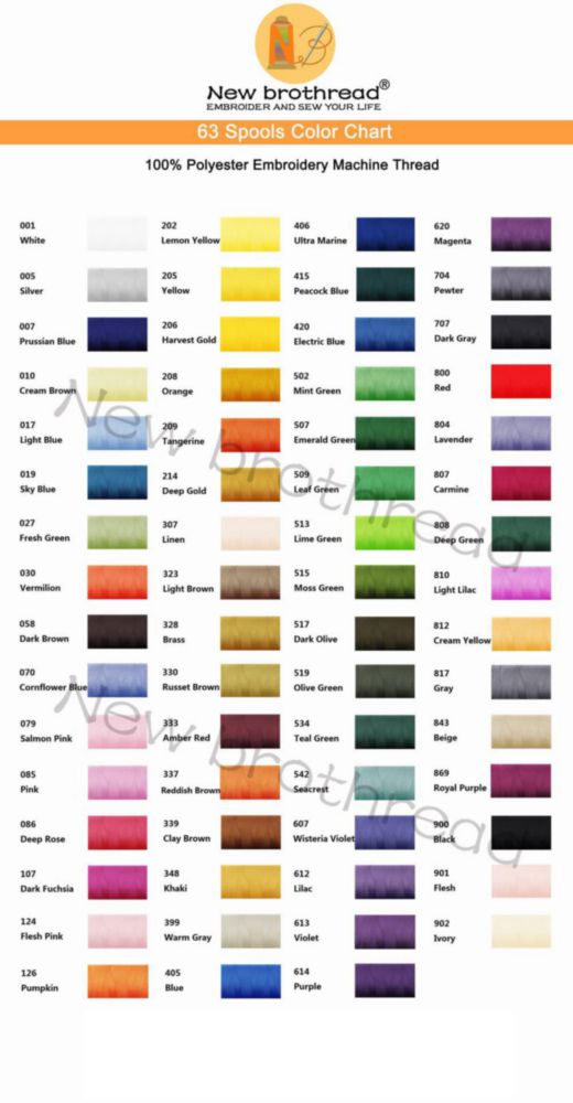 YARN New brothread Kit de 63 bobinas de 500 m con tarjeta de colores