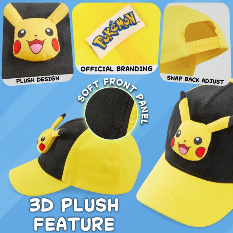 Gorra Pokémon para niños con diseño 3D Pikachu/Bulbasaur 56 cm