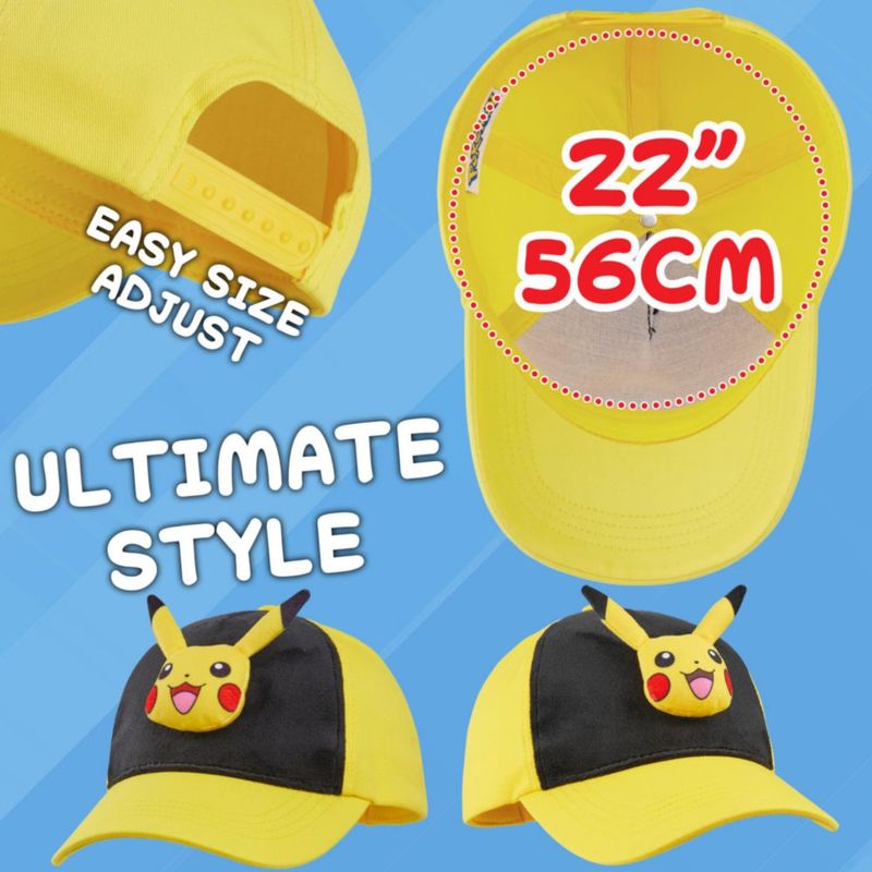 Gorra Pokémon para niños con diseño 3D Pikachu/Bulbasaur 56 cm