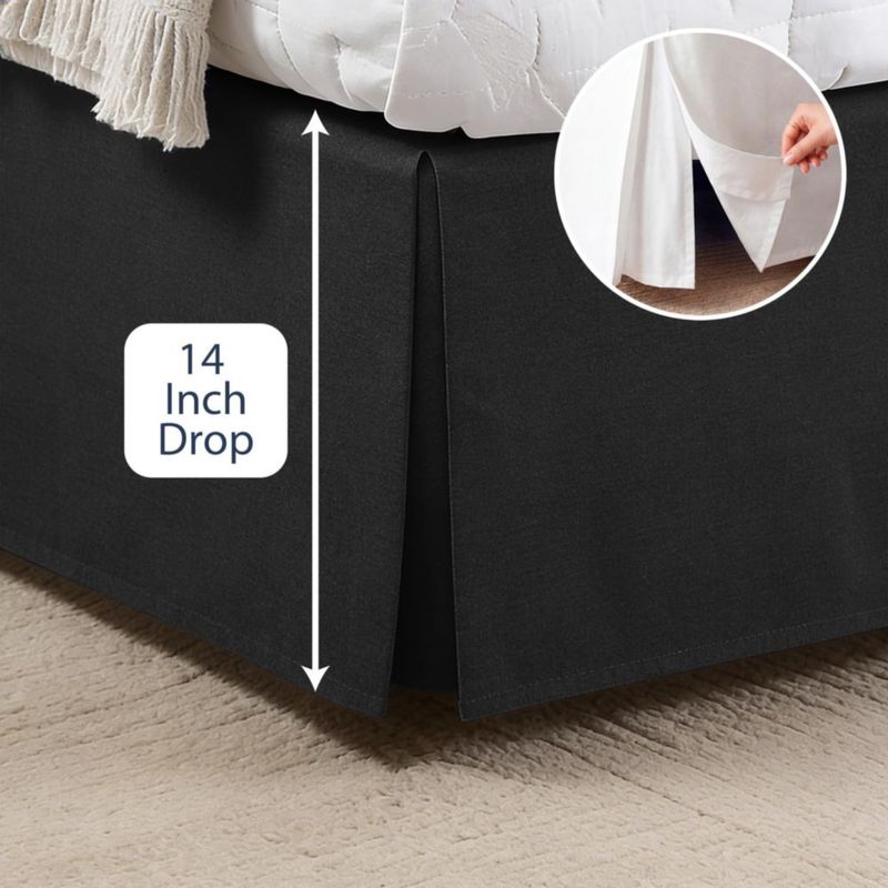 Falda de Cama de Hotel de Lujo Corte a Medida Pliegues en Caja Caída de 36 cm Queen Negra