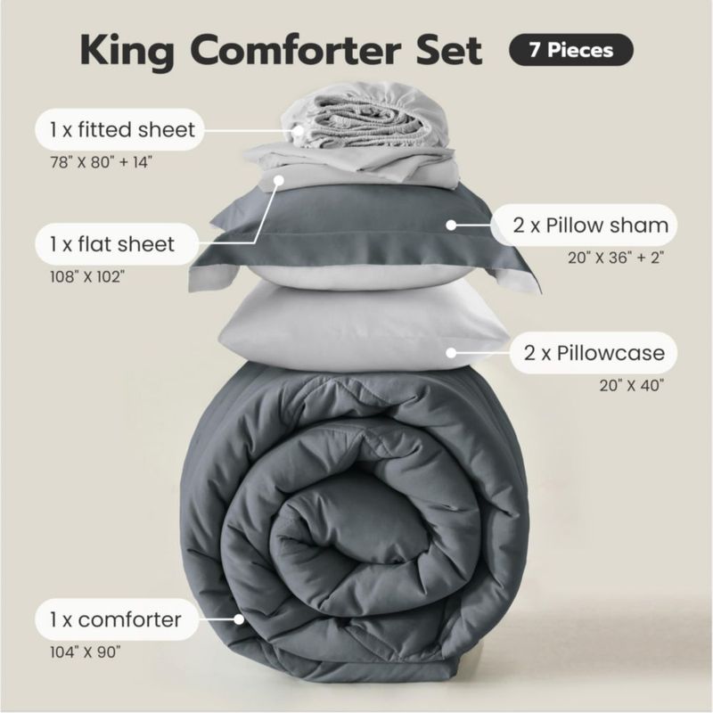 Juego de ropa de cama Joiedomi King 7 piezas gris oscuro