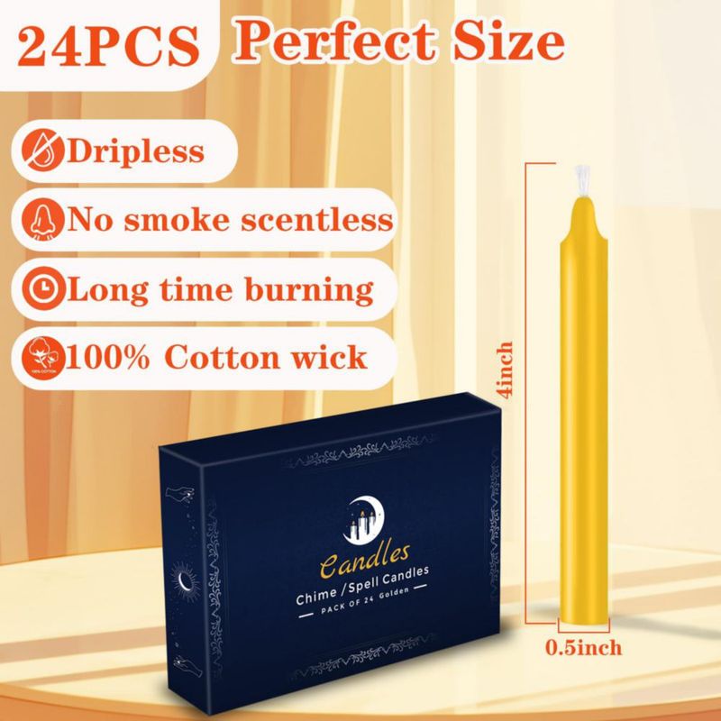 Vela Kunrsug Pack de 24 - Miniatura dorada de 10 cm sin aroma