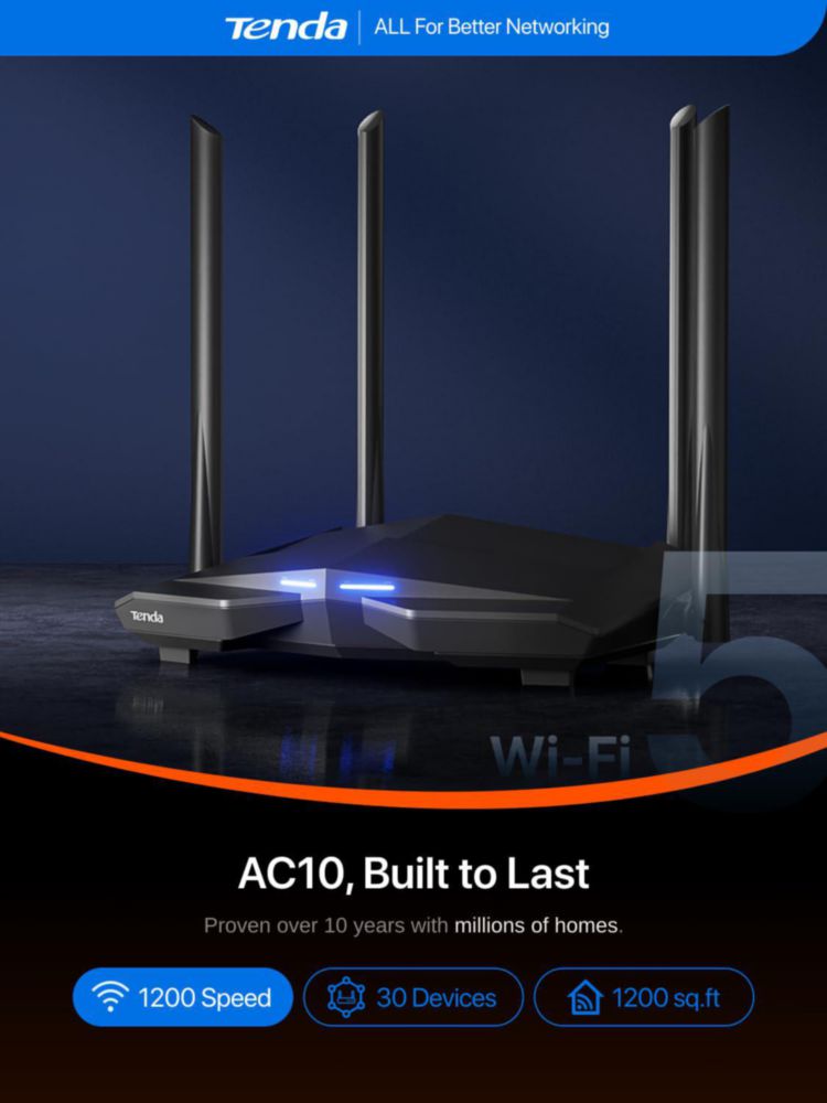 Router WiFi Tenda AC1200 Doble Banda 12 Gbps 4 Puertos