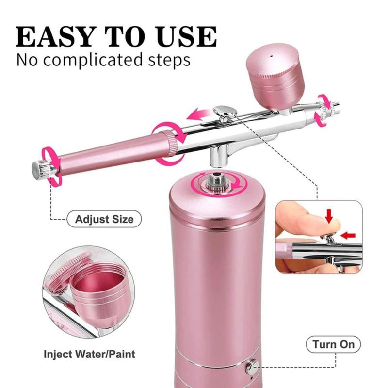 Kit de Aerógrafo crpen Inalámbrico para Arte de Uñas y Maquillaje Rosa