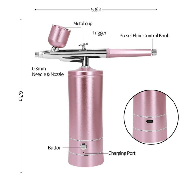 Kit de Aerógrafo crpen Inalámbrico para Arte de Uñas y Maquillaje Rosa