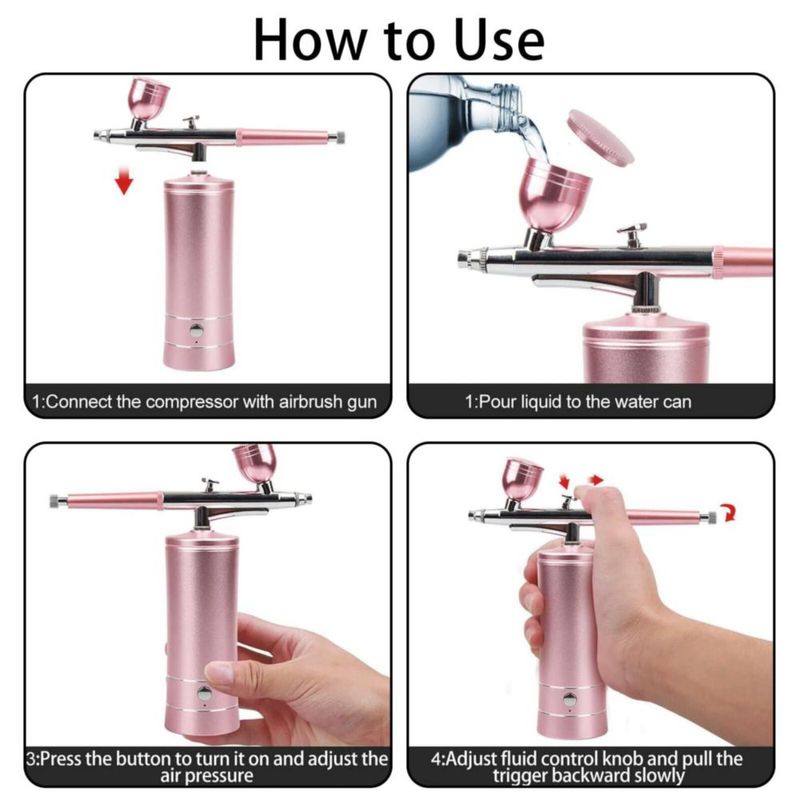 Kit de Aerógrafo crpen Inalámbrico para Arte de Uñas y Maquillaje Rosa