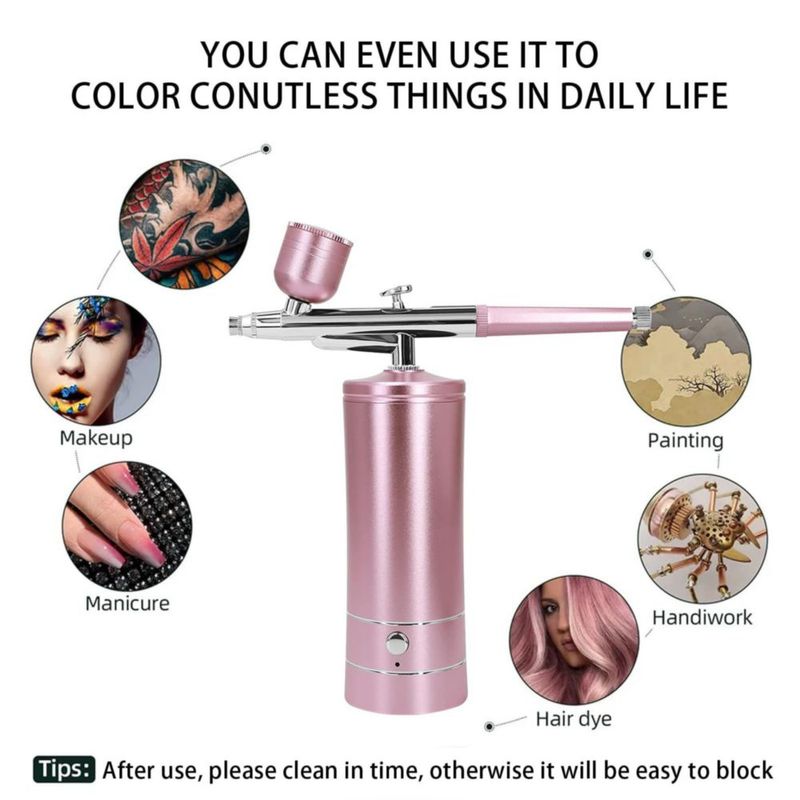 Kit de Aerógrafo crpen Inalámbrico para Arte de Uñas y Maquillaje Rosa