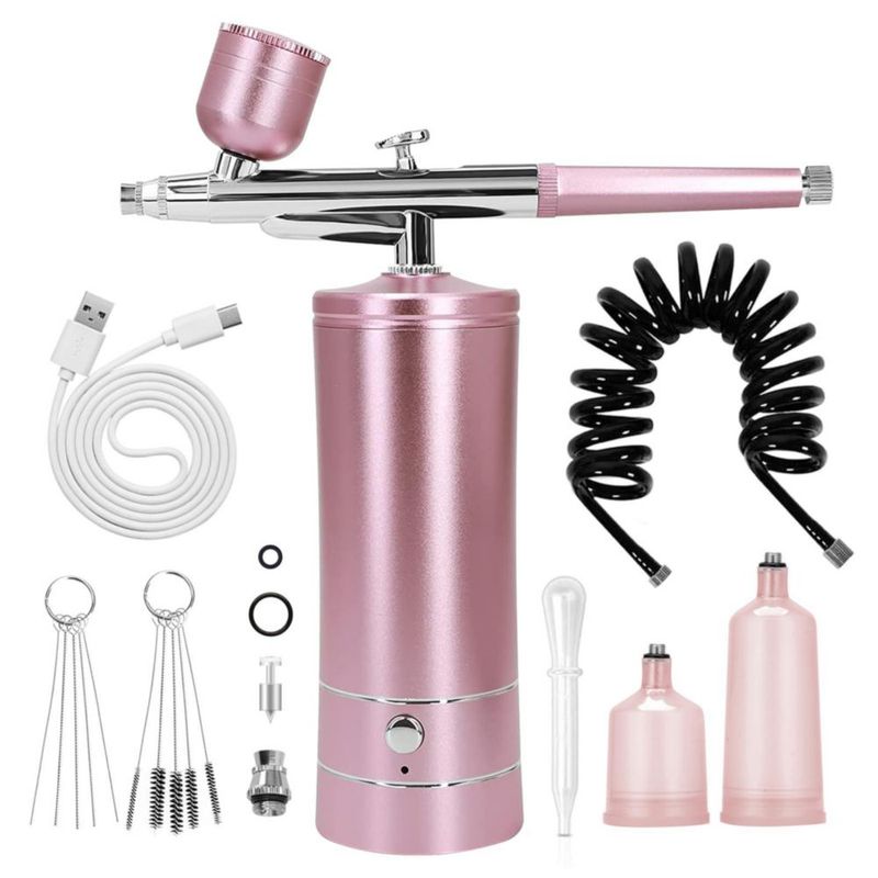 Kit de Aerógrafo crpen Inalámbrico para Arte de Uñas y Maquillaje Rosa