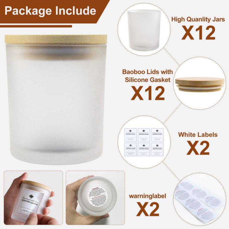 Juego de 12 tarros CONNOO de 283 ml con vidrio esmerilado y tapa de bambú