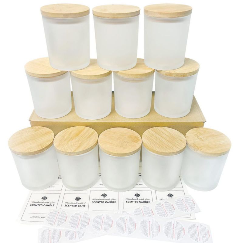 Juego de 12 tarros CONNOO de 283 ml con vidrio esmerilado y tapa de bambú