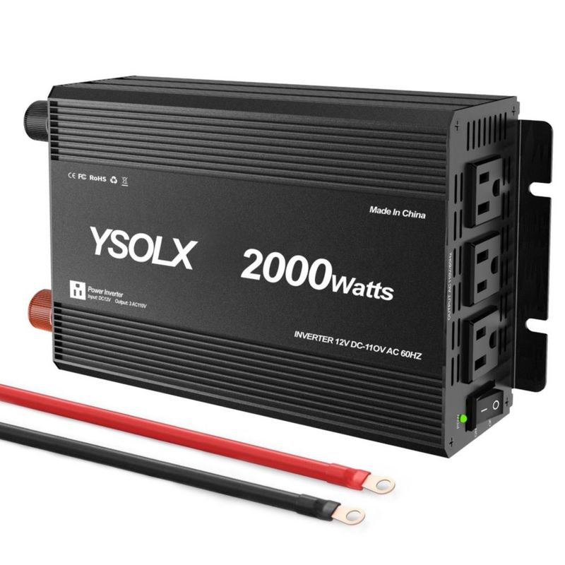 Inversor de Potencia YSOLX 2000W 12V a 110V con 3 Enchufes