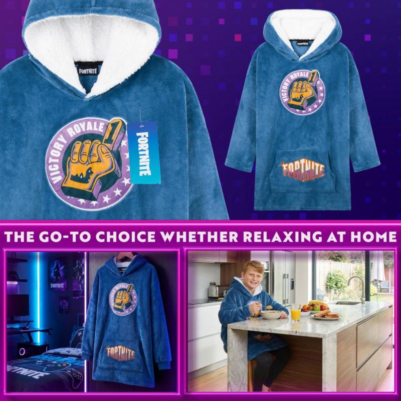 Sudadera Fortnite Oversized de forro polar azul con capucha sherpa