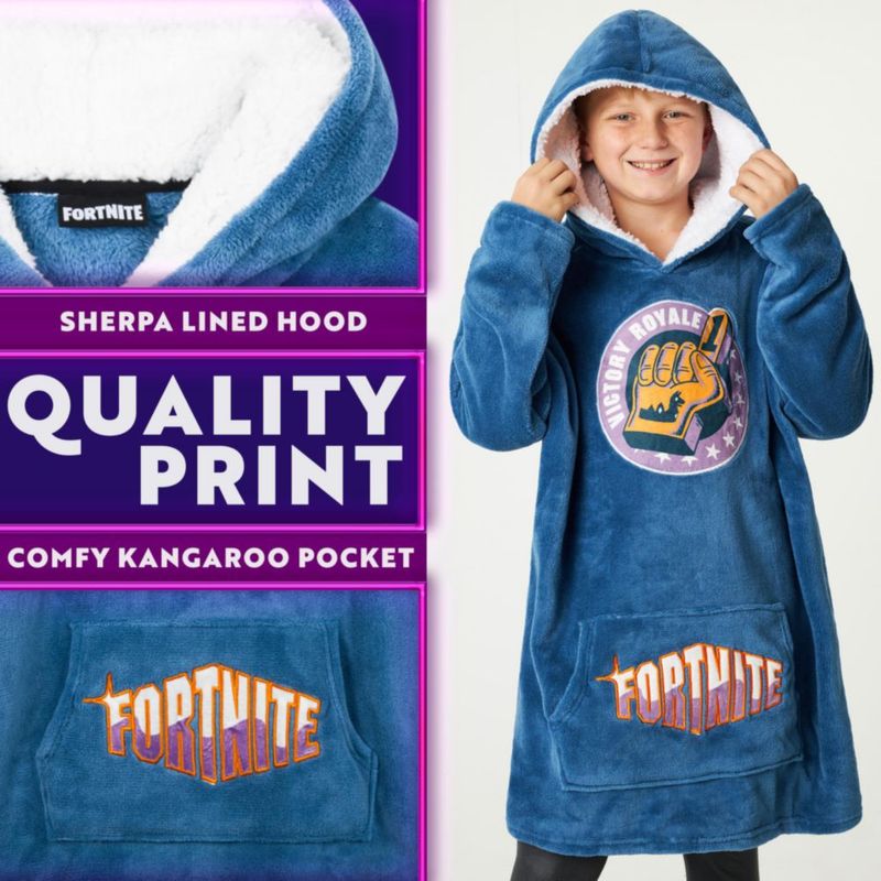 Sudadera Fortnite Oversized de forro polar azul con capucha sherpa