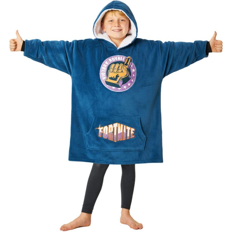 Sudadera Fortnite Oversized de forro polar azul con capucha sherpa