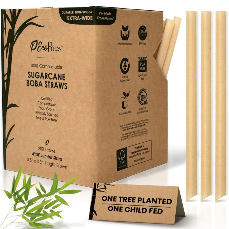 Pajillas EcoPreps de caña de azúcar 21 cm Biodegradables Jumbo