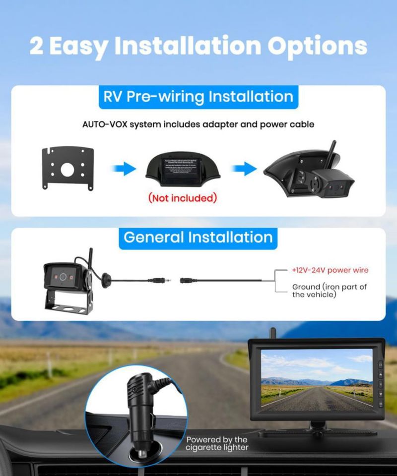 Cámara de Reversa para Autocaravana AUTO-VOX 7\" Inalámbrica 2 Cámaras 1080P