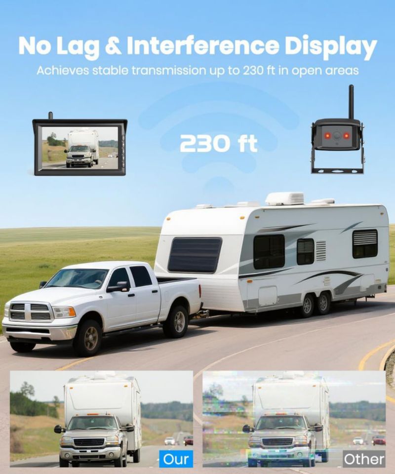 Cámara de Reversa para Autocaravana AUTO-VOX 7\" Inalámbrica 2 Cámaras 1080P