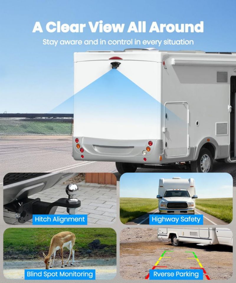 Cámara de Reversa para Autocaravana AUTO-VOX 7\" Inalámbrica 2 Cámaras 1080P