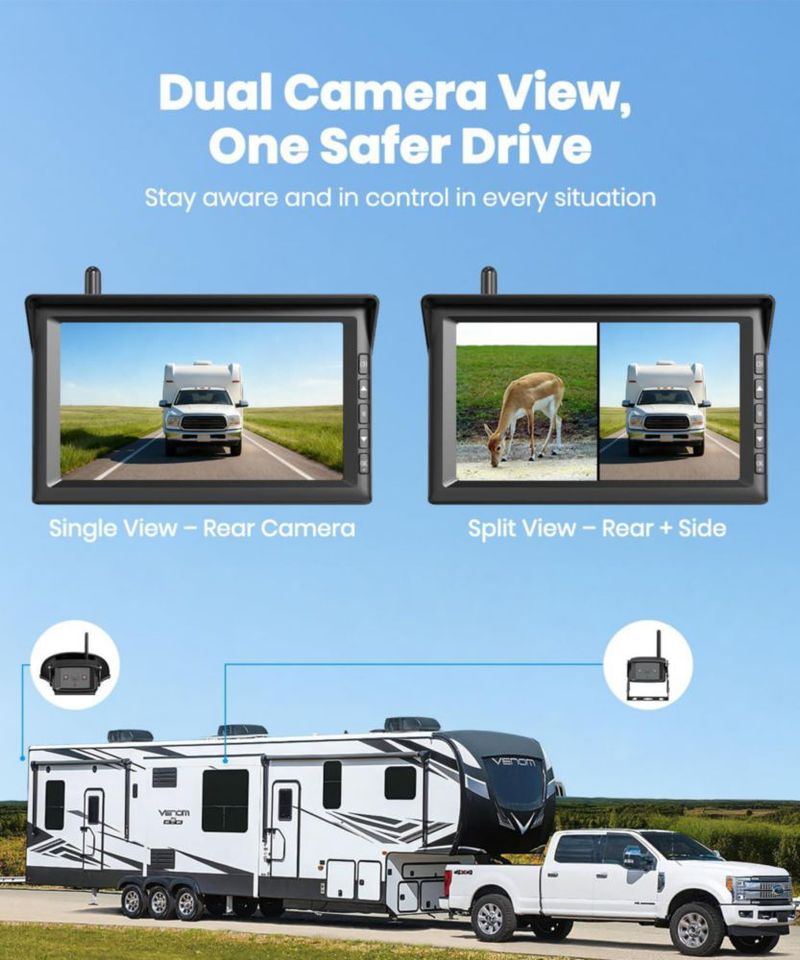 Cámara de Reversa para Autocaravana AUTO-VOX 7\" Inalámbrica 2 Cámaras 1080P