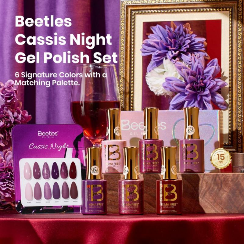 Esmalte de uñas en gel Beetles 15 ml libre de HEMA con purpurina violeta