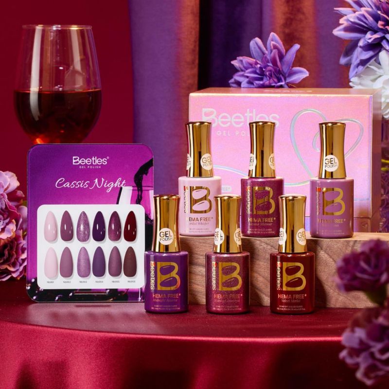 Esmalte de uñas en gel Beetles 15 ml libre de HEMA con purpurina violeta