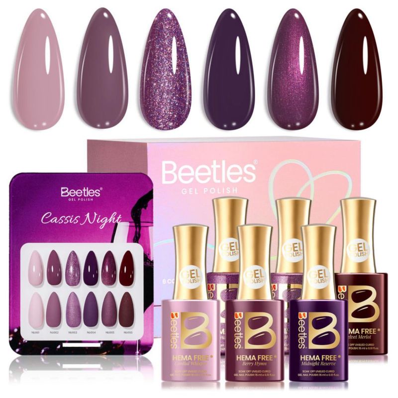 Esmalte de uñas en gel Beetles 15 ml libre de HEMA con purpurina violeta