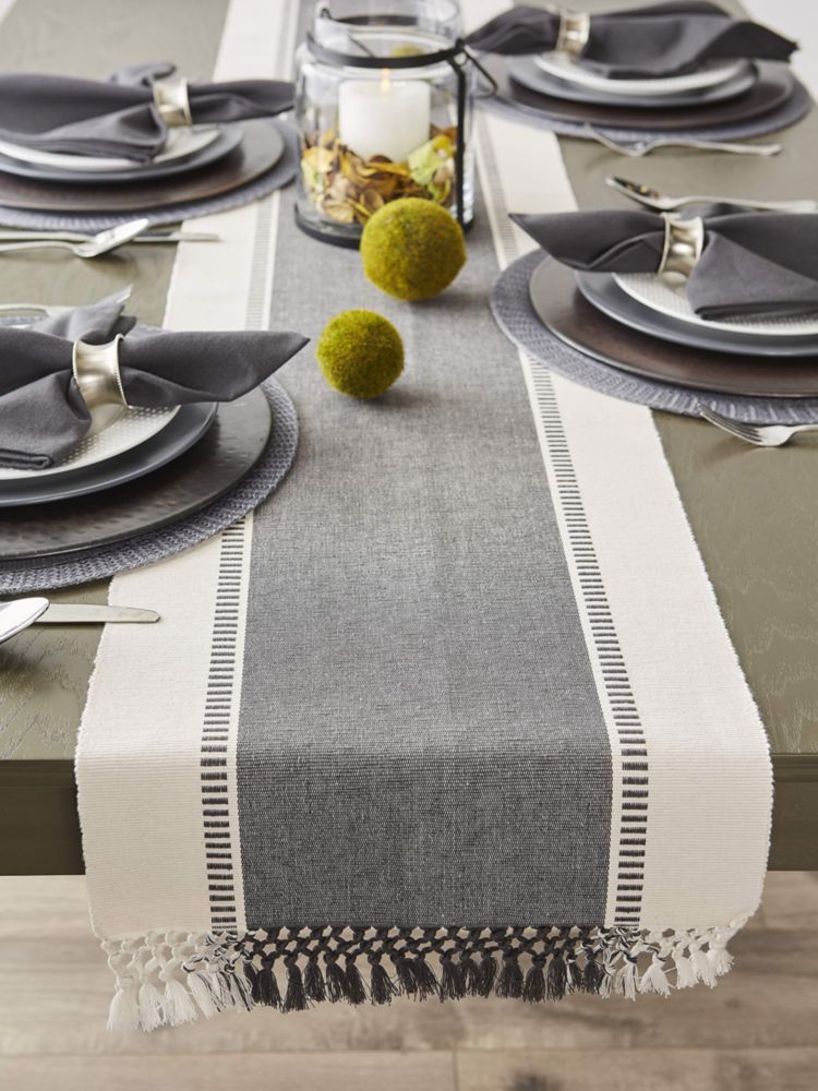 Camino de mesa DII Dobby Stripe tejido 33 x 183 cm color gris mineral