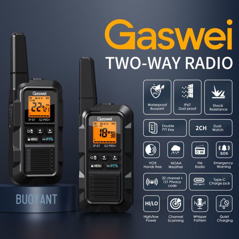 Radio de dos vías Gaswei G2pro+ 2 W IP67 impermeable (pack de 2)