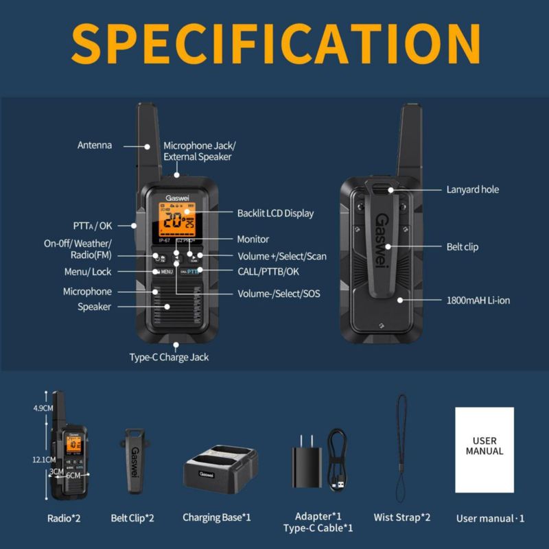 Radio de dos vías Gaswei G2pro+ 2 W IP67 impermeable (pack de 2)