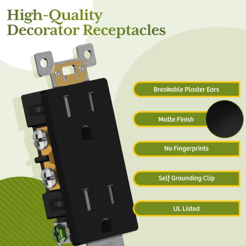 Enchufe TG 15A 125V negro mate paquete de 20 a prueba de manipulaciones