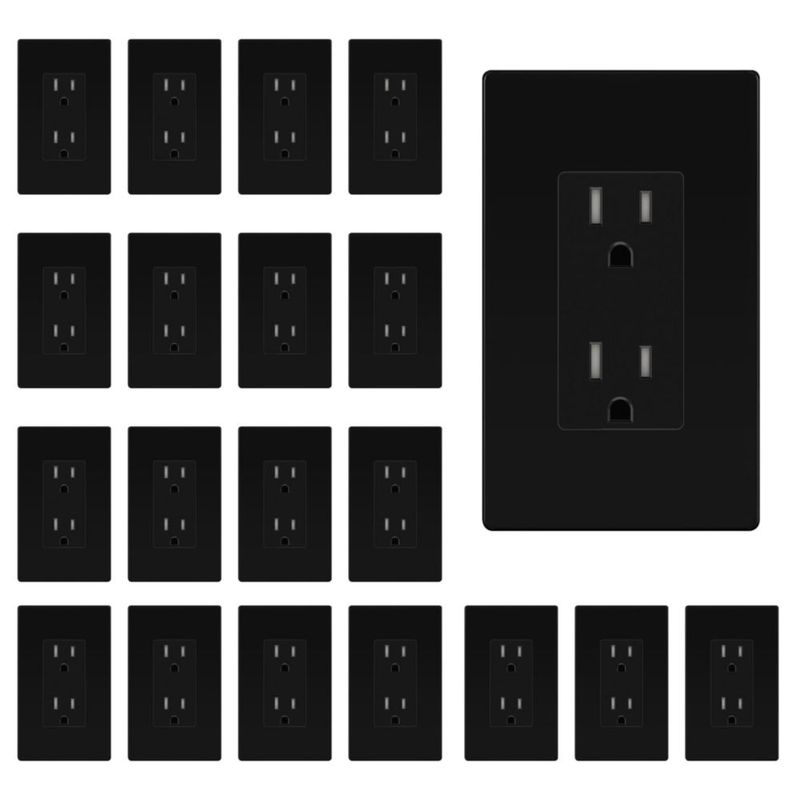 Enchufe TG 15A 125V negro mate paquete de 20 a prueba de manipulaciones