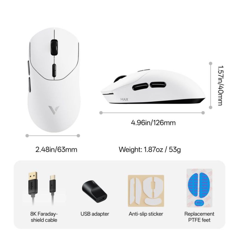 Ratón Gamer Inalámbrico Rapoo VT2 MAX 53 g 750 h 8K