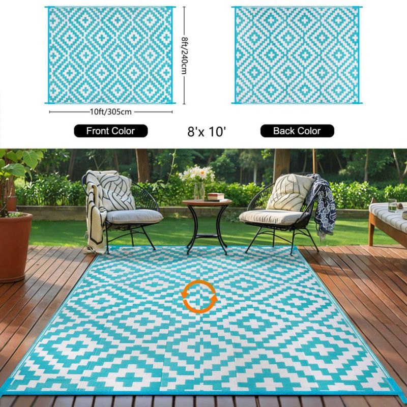 Alfombra Kalafun 244x305 cm Azul y Blanca para Exterior de Plástico