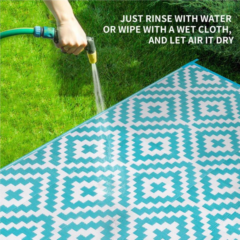 Alfombra Kalafun 244x305 cm Azul y Blanca para Exterior de Plástico