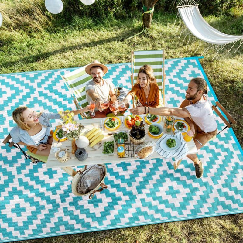 Alfombra Kalafun 244x305 cm Azul y Blanca para Exterior de Plástico