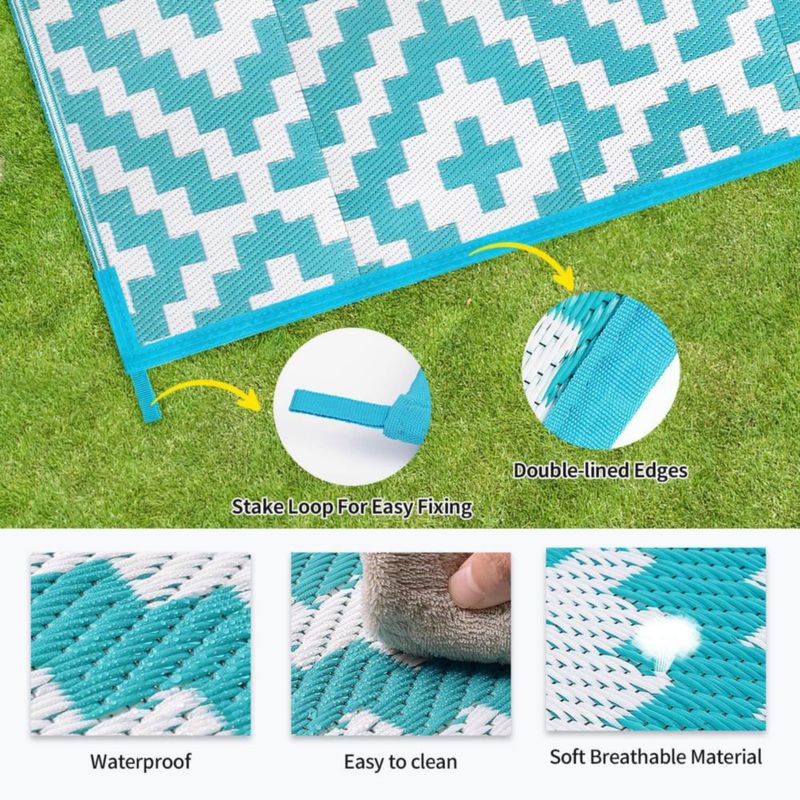 Alfombra Kalafun 244x305 cm Azul y Blanca para Exterior de Plástico