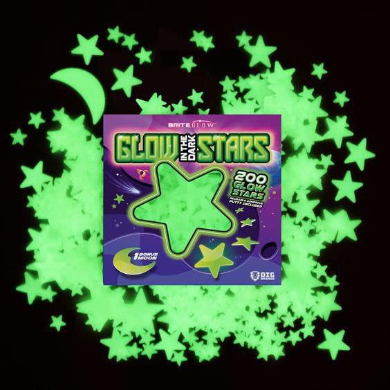 Pegatinas OIG Brands 200 piezas Estrellas y Luna que Brillan en la Oscuridad