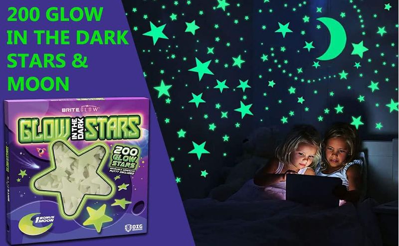 Pegatinas OIG Brands 200 piezas Estrellas y Luna que Brillan en la Oscuridad