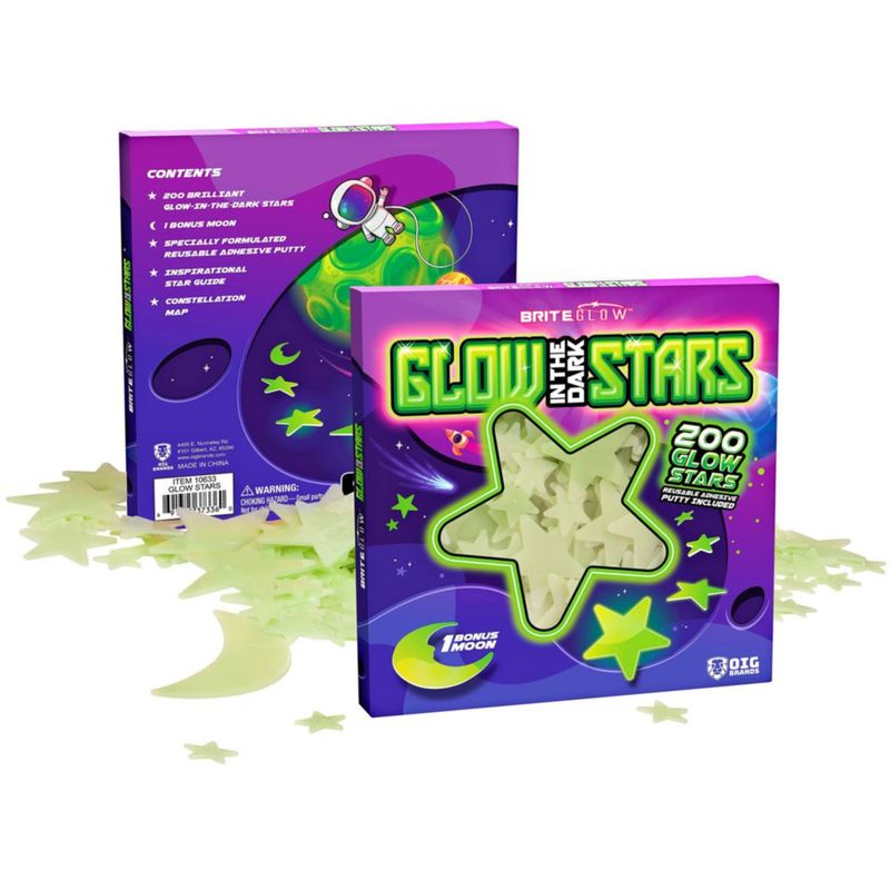 Pegatinas OIG Brands 200 piezas Estrellas y Luna que Brillan en la Oscuridad
