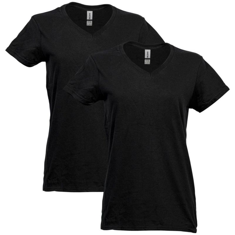 Camiseta Gildan para Mujer de Cuello en V Pack de 2 Negro Talla Media