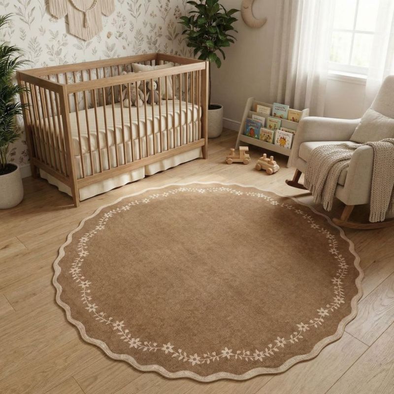 Alfombra redonda GarveeHome 183 cm con borde festoneado lavable