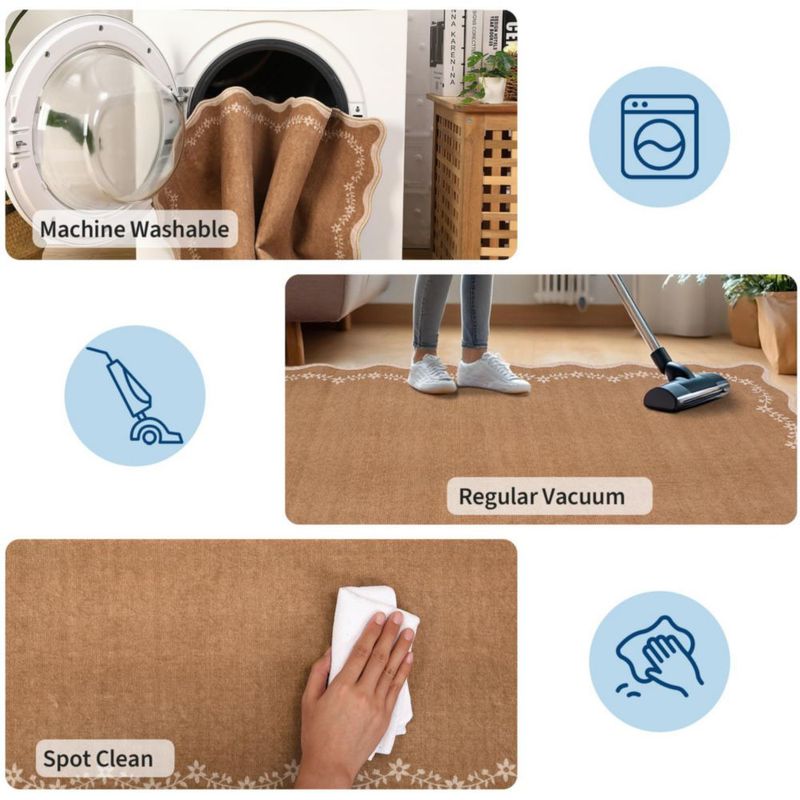 Alfombra redonda GarveeHome 183 cm con borde festoneado lavable