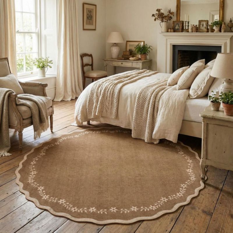 Alfombra redonda GarveeHome 183 cm con borde festoneado lavable