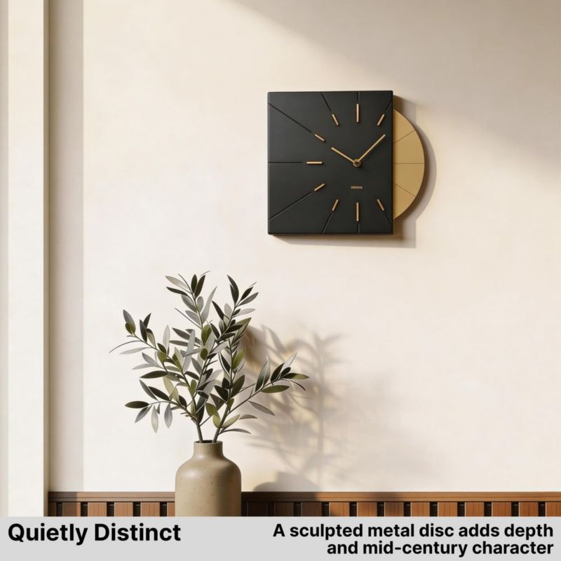 Reloj de pared Driini negro y dorado 35 × 30 × 4 cm con batería